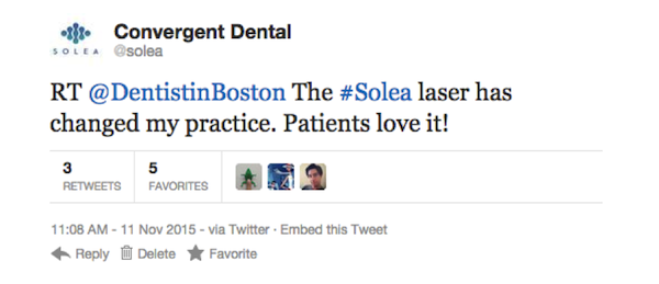 RT @DentistinBoston The #Solea laser has changed my practive. Patients love it!